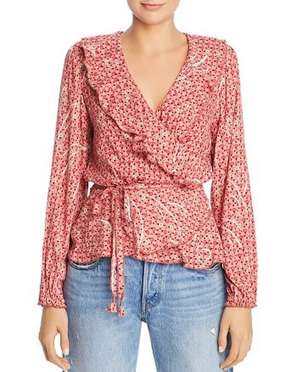 Poupette St. Barth Women's Elise Ruffled Wrap Top, Red, Size Medium by Vanessa Jane