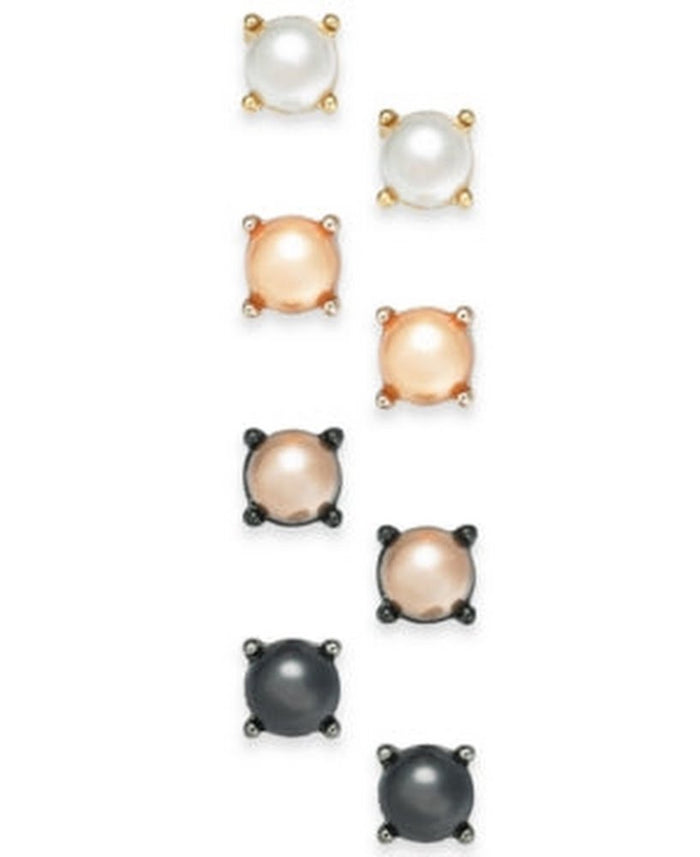 INC Two-Tone 4-Pc. Set Imitation Pearl Stud Earrings by Vanessa Jane