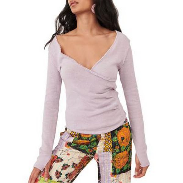 Free People Womens Like a Boss Surplice Top – Silver Berry – Size Small by Vanessa Jane