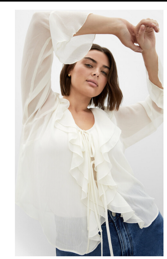 City Chic Luscious Sheer Ruffles Top - cream by Vanessa Jane