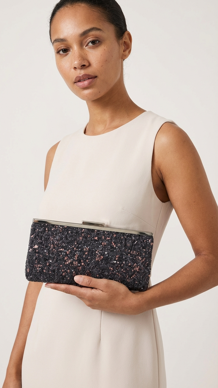 INC International Concepts Carolyn Cake Glitter Clutch Bag, Charcoal by Vanessa Jane