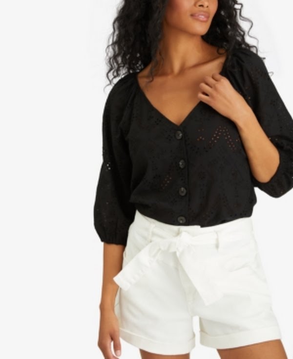 Sanctuary Cotton Modern Eyelet Top, XXS/Black by Vanessa Jane