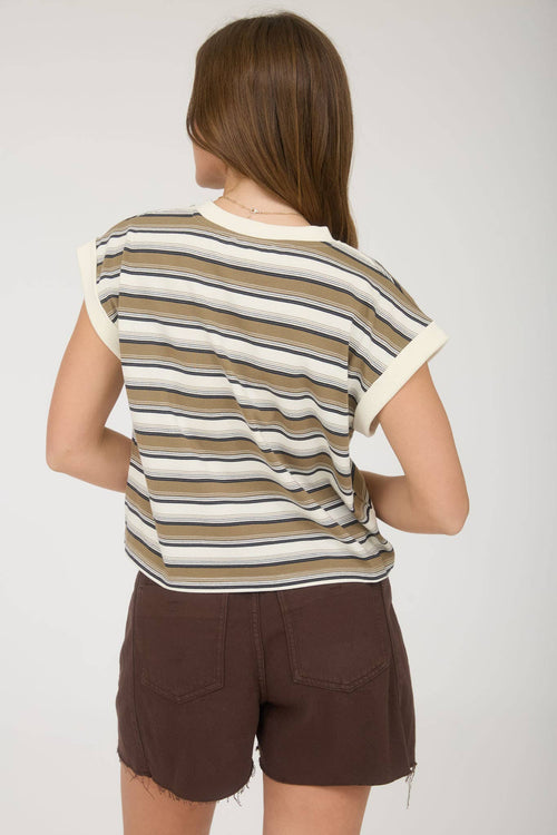 MULTI-COLOR STRIPE CREWNECK SLEEVELESS KNIT TOP by Boutique 23