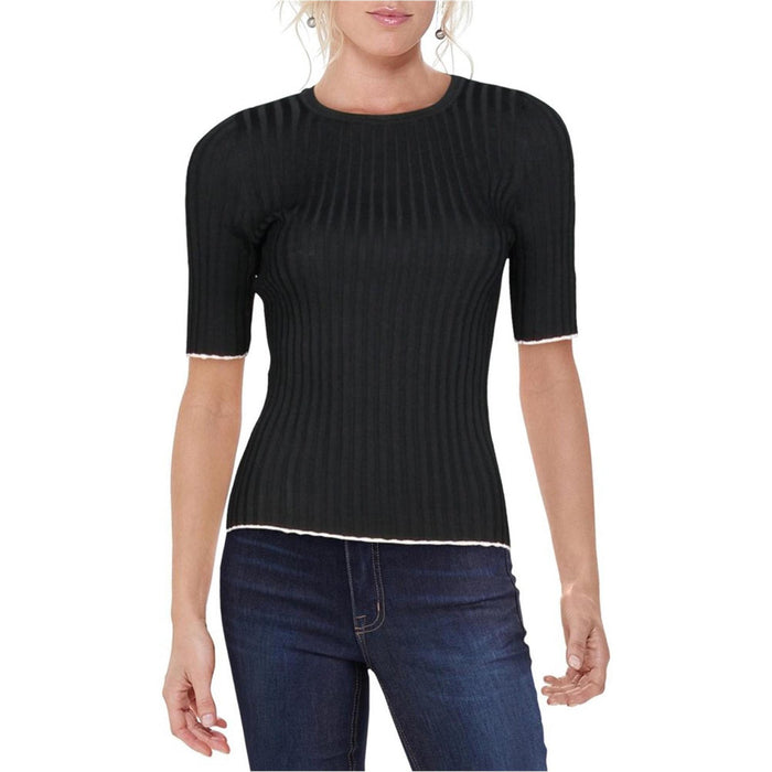 INC Womens Ribbed Metallic Top, Black, Size Medium by Vanessa Jane