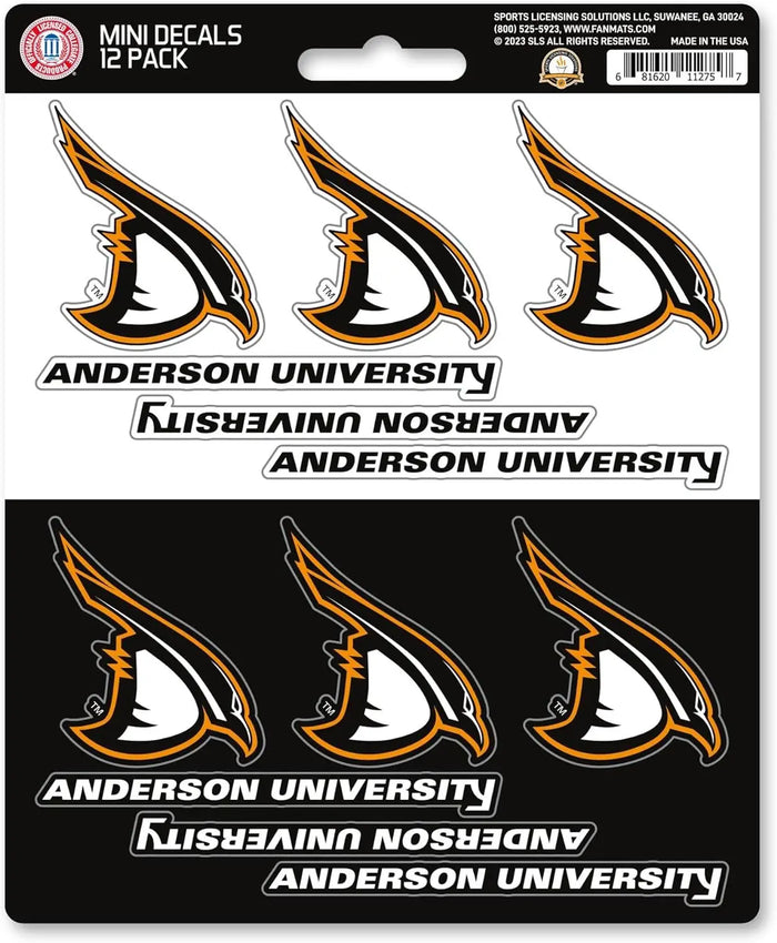 Anderson University Ravens 12-Piece Mini Decal Sticker Set, 5x6 Inch Sheet, Gift for football fans for any hard surfaces around home, automotive, personal items by Fielders Choice