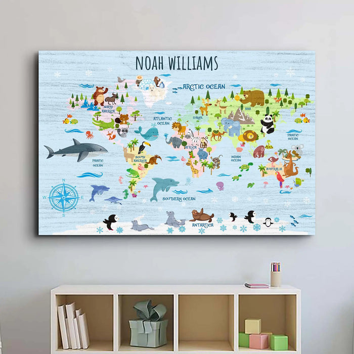 Animals And Countries Map Sign by Tailored Canvases