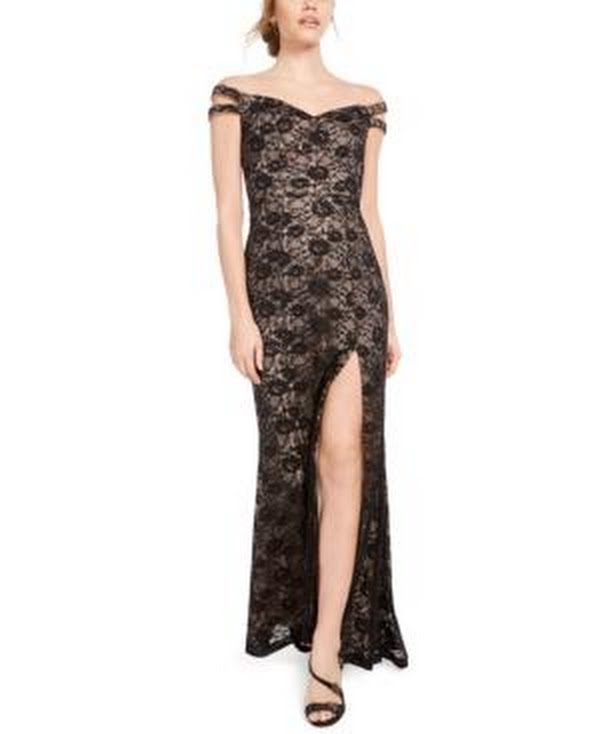 Teeze Me Juniors Off-the-Shoulder Lace Gown by Vanessa Jane