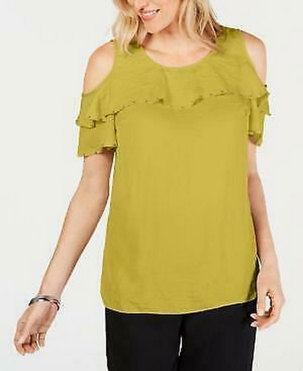 Jm Collection Petite Studded Ruffle Cold-Shoulder Top, Size PS by Vanessa Jane