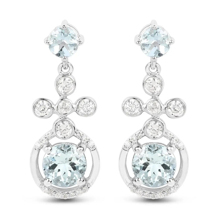 Aquamarine Dangle Earrings Sterling Silver by Fine Color Jewels