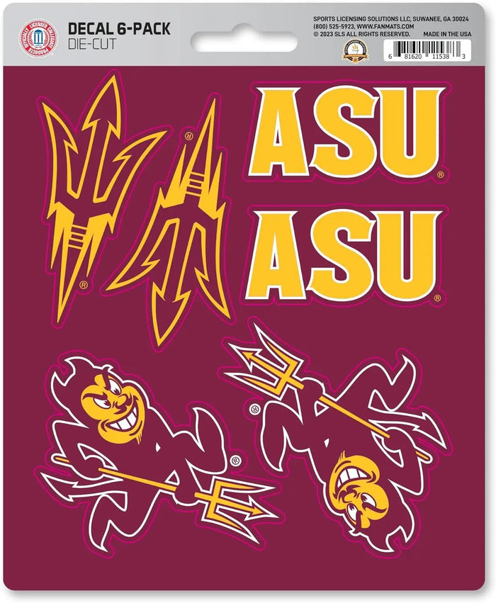 Arizona State University Sun Devils 6-Piece Decal Sticker Set, 5x6 Inch Sheet, Gift for football fans for any hard surfaces around home, automotive, personal items by Fielders Choice