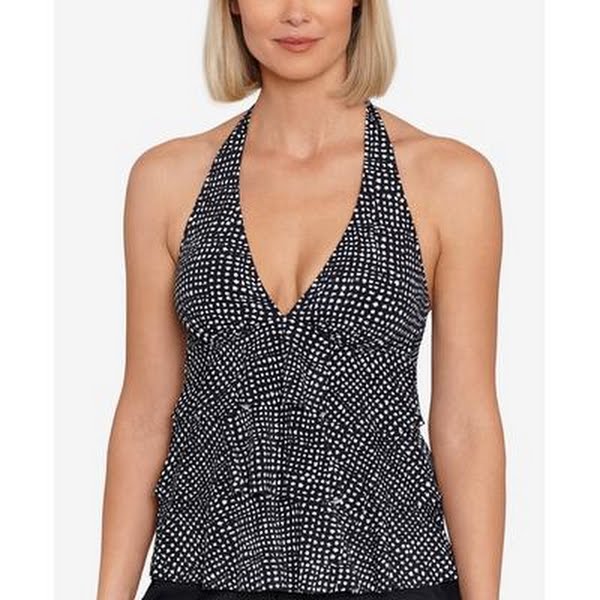 Swim Solutions Womens Printed Tiered Halter Tankini Top, Size 12 by Vanessa Jane