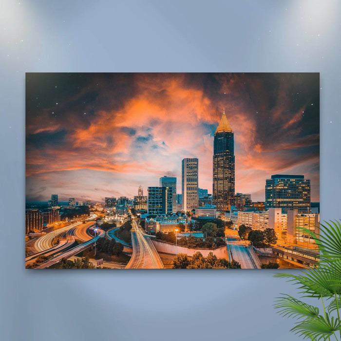Atlanta City Night Skyline Canvas Wall Art by Tailored Canvases
