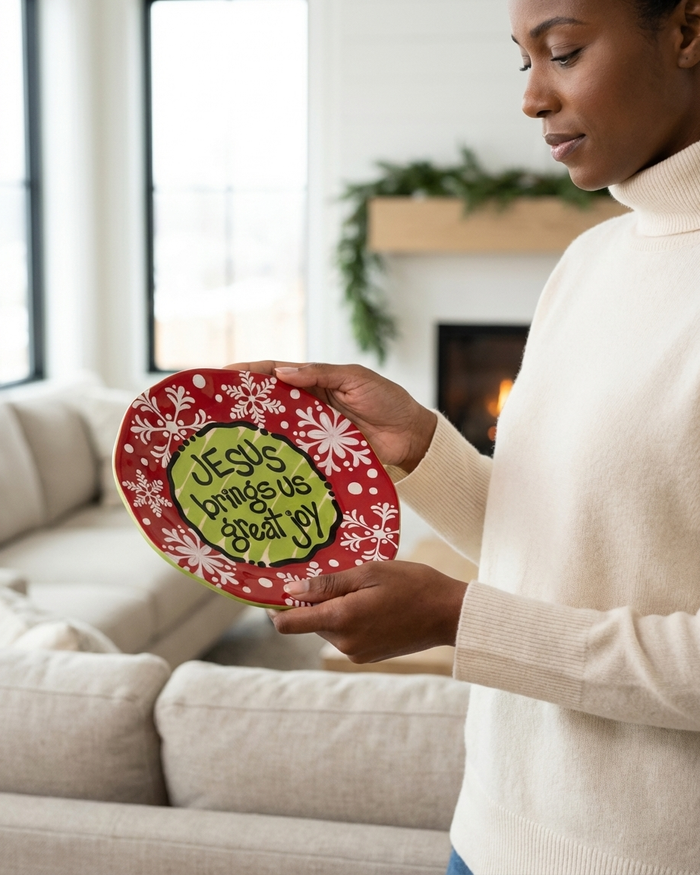 Carla Grogan Christmas Plate Set of Two Brings us Great Joy Is Our Good News by Vanessa Jane