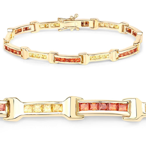6.48 Carat Genuine Orange Sapphire and Yellow Sapphire .925 Sterling Silver Bracelet by Avera Group