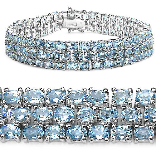 26.20 Carat Genuine Blue Topaz .925 Sterling Silver Bracelet by Avera Group