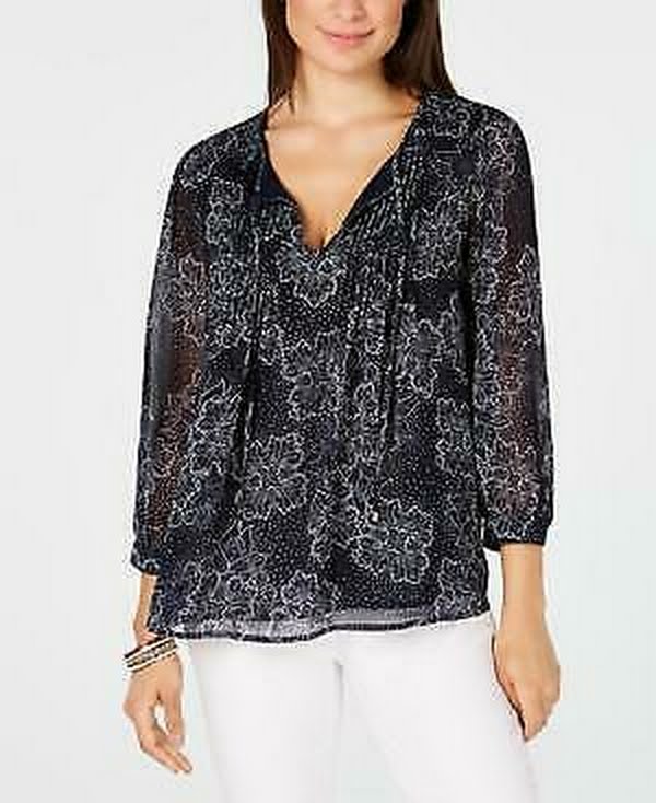 Tommy Hilfiger University Floral-Print Peasant Top, Size Small by Vanessa Jane