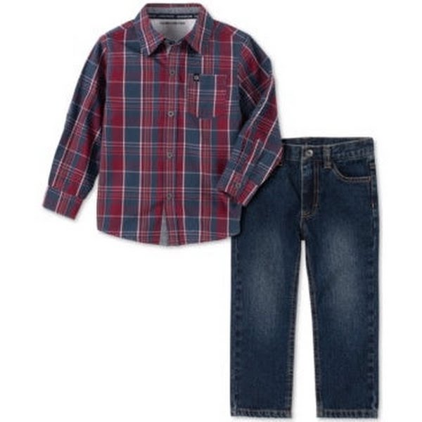 Calvin Klein Jeans Little Boys 2-Pc. Plaid Shirt & Jeans Set, Size 4T by Vanessa Jane