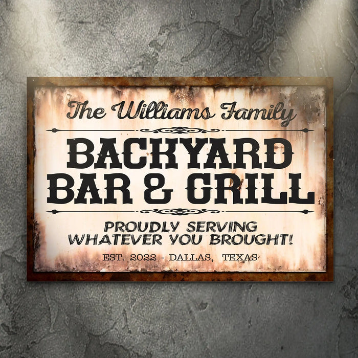 Backyard Bar & Grill Sign X by Tailored Canvases