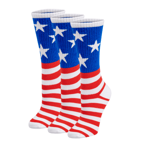 Premium Bamboo Rayon Crew Red White and Blue Flag Socks - Gift Box 3 Pair by Bamboo Sports