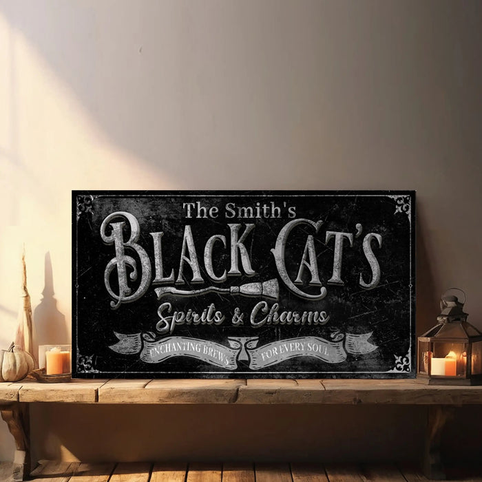 Black Cat’s Spirits & Charms Bar Halloween Sign III by Tailored Canvases