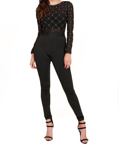 Studded Mesh Bandage Jumpsuit by The House of Stylez