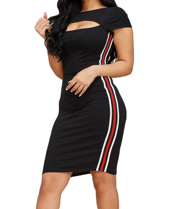 Black Striped T-Shirt Dress by The House of Stylez
