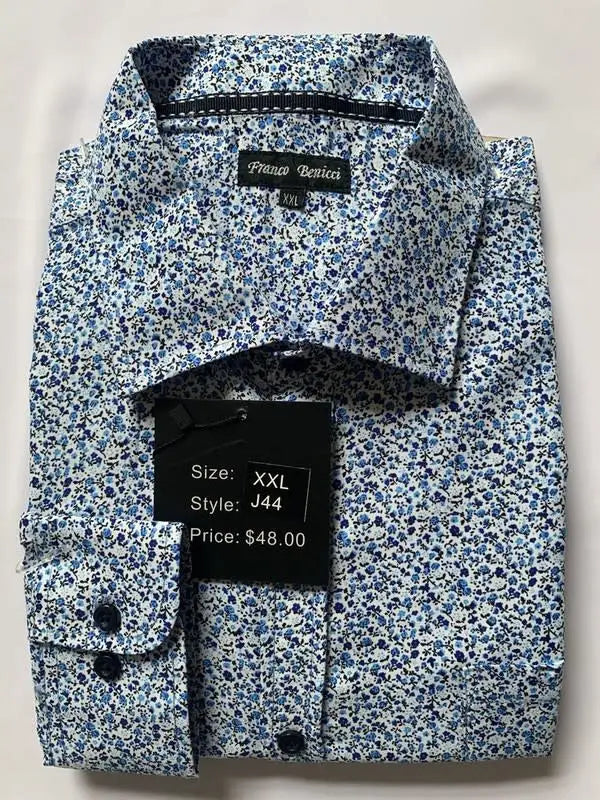 Blue Floral Men's Long Sleeves Dress Shirt by Boutique 23