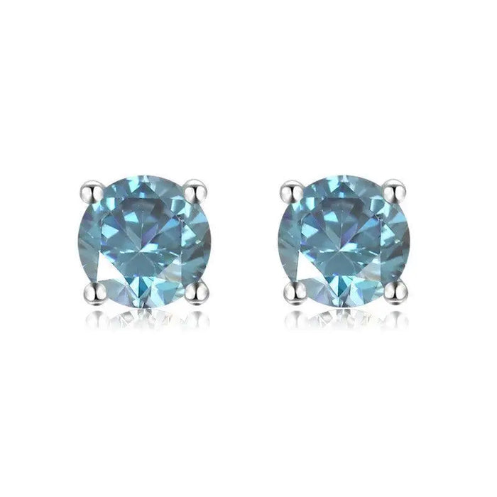 Blue Moissanite Stud Earrings by Fine Color Jewels