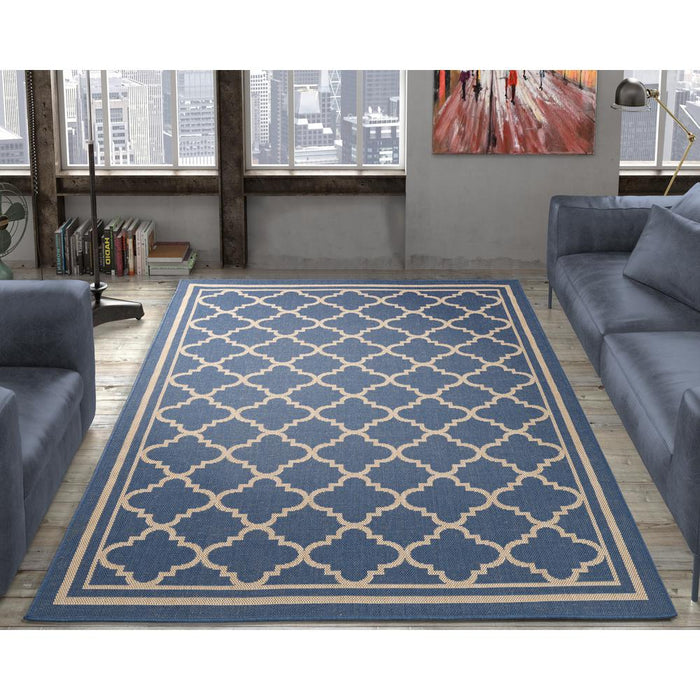 Jardin Collection Moroccan Trellis Design Natural Blue 5 ft. x 7 ft. by Vanessa Jane