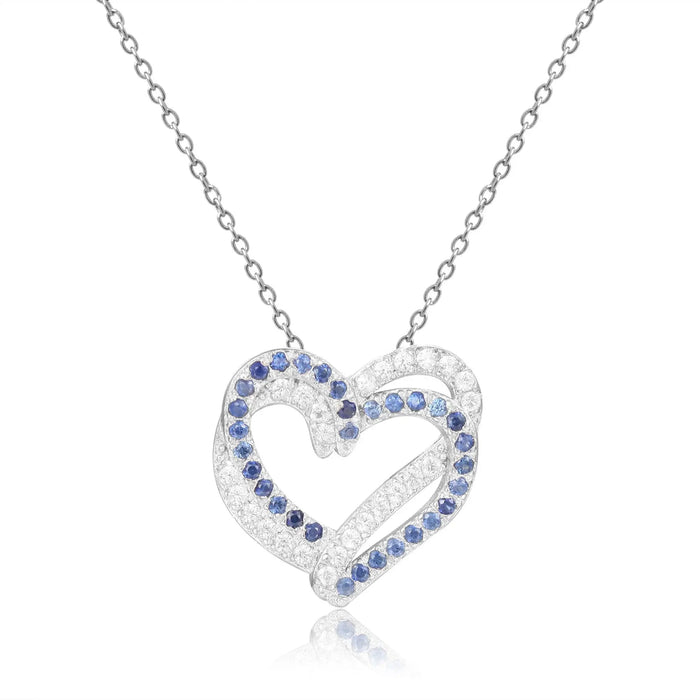 Blue Sapphire Open Heart Necklace by Fine Color Jewels