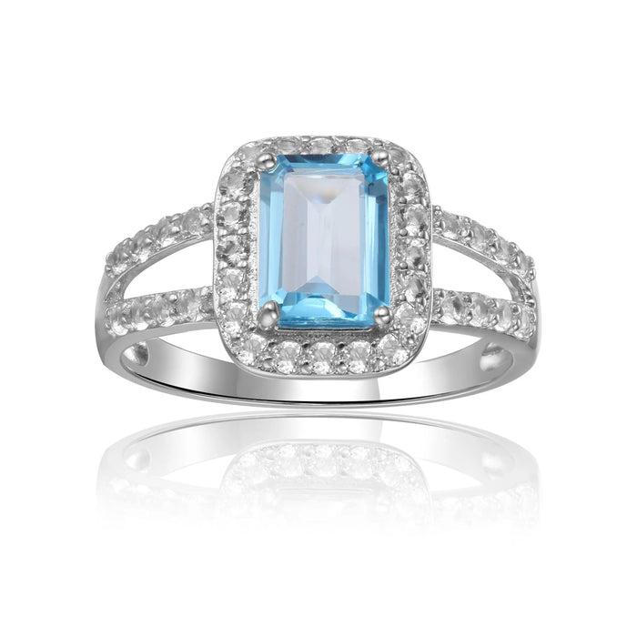 Blue Topaz Split Band Halo Ring by Fine Color Jewels