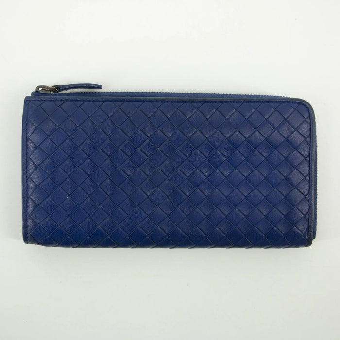 Bottega Veneta Blue Intrecciato Leather L-shaped Zipper Long Wallet #2397 by Bolt Boutique