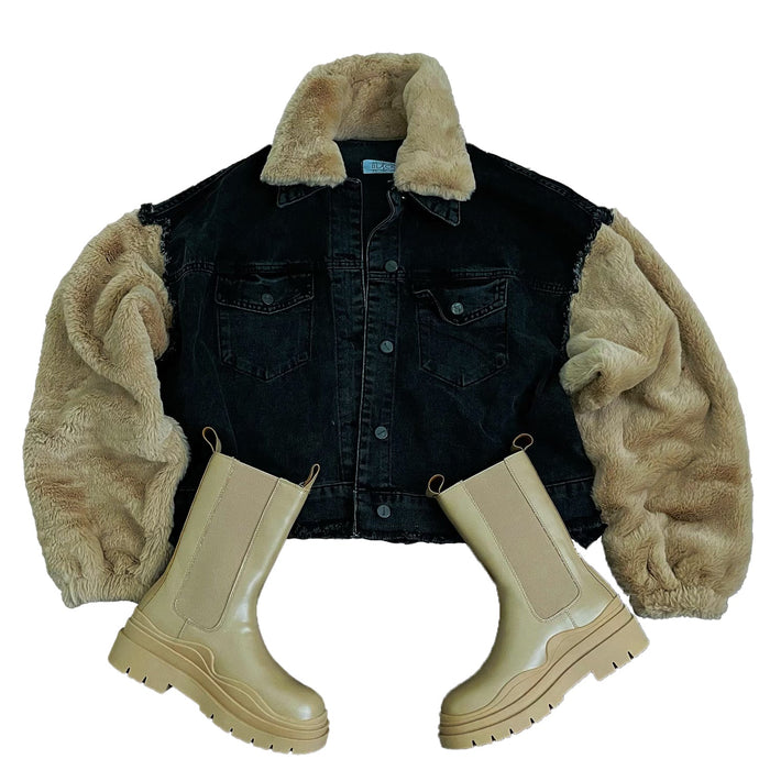 Teddy Bear Fur Denim Jacket by The House of Stylez