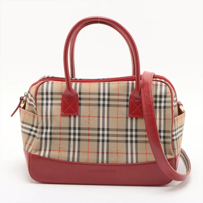 Burberry Nova Check Canvas & Leather 2 Way Handbag Beige x red #2493 by Bolt Boutique