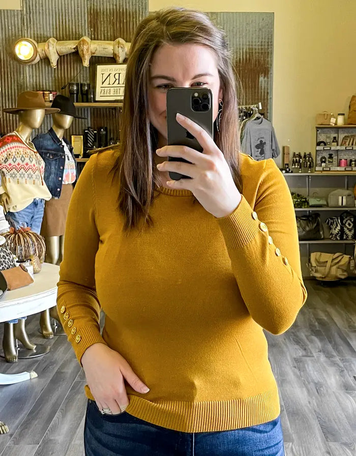 Button Shoulder & Sleeve Sweater - Mustard by Boutique 23