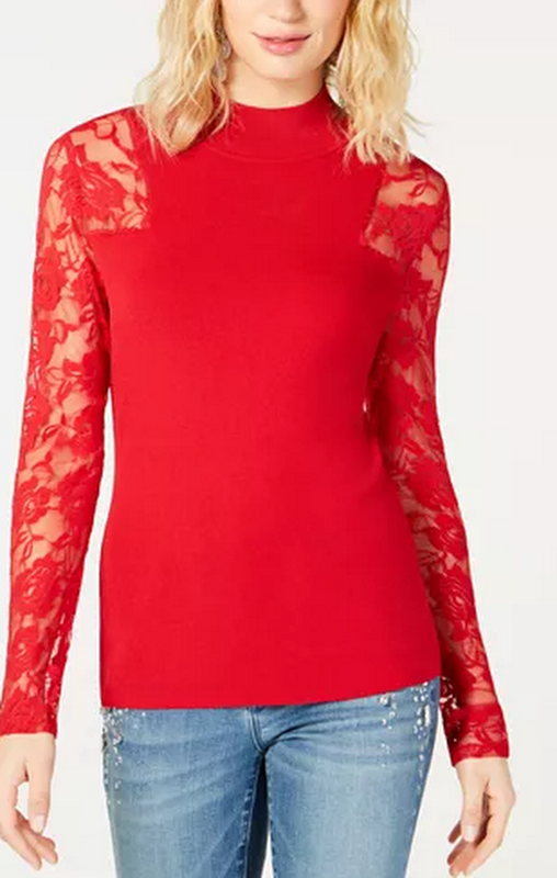 I.n.c. Petite Lace-Sleeve Sweater, Size PL by Vanessa Jane