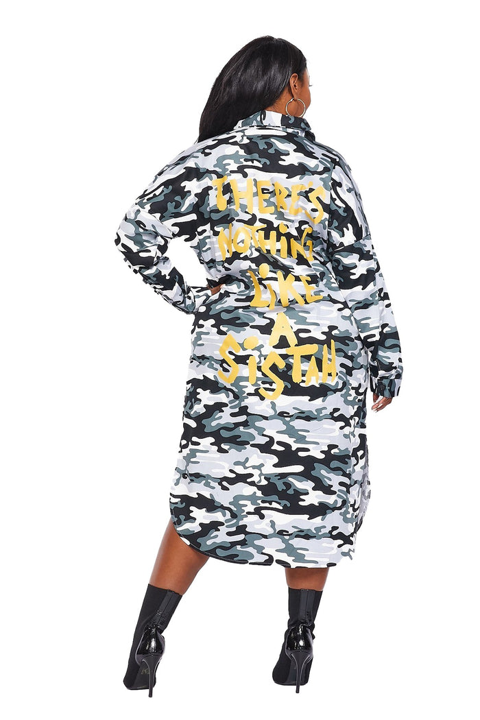 Curvy "There's Nothing Like a Sister" Camouflage Dress by The House of Stylez