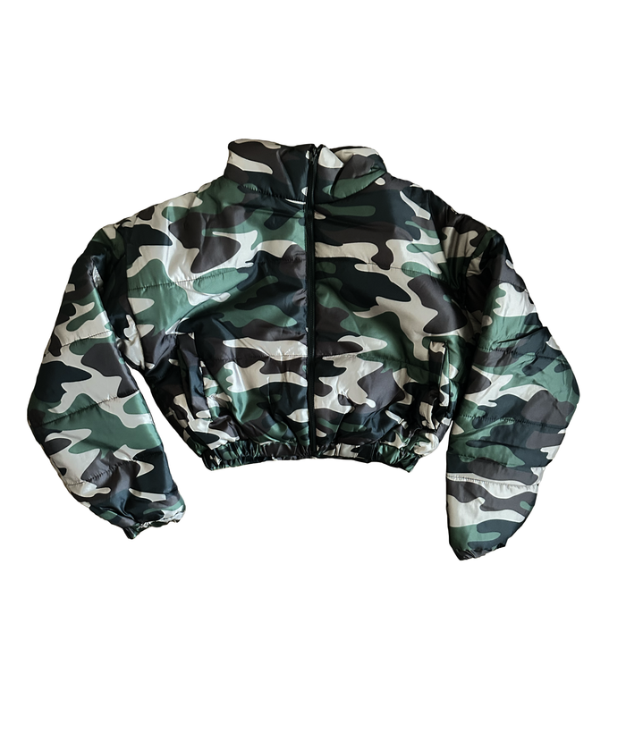 Camo Cropped Puffer Jacket by The House of Stylez