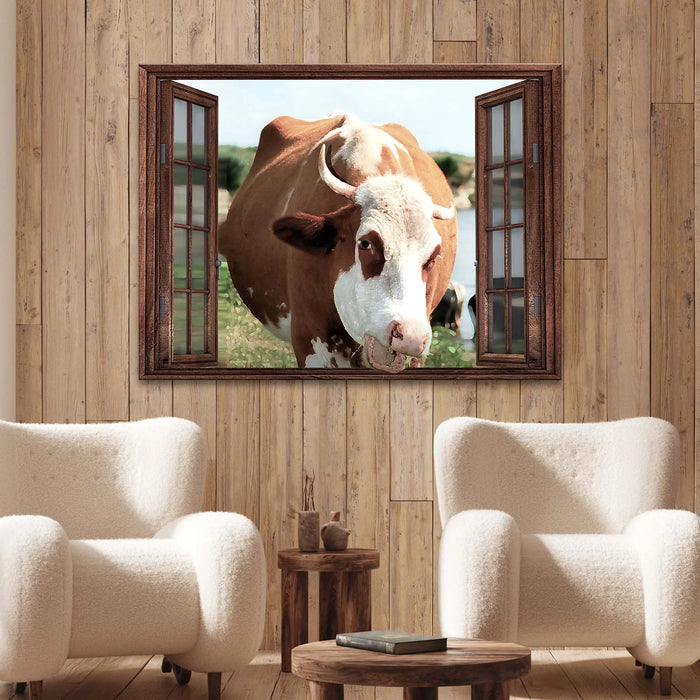 Cattle On Window Canvas Wall Art by Tailored Canvases