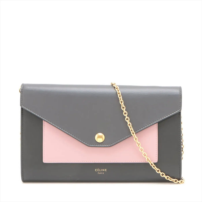 Celine Large Colorblock Pocket Envelope Wallet On A Chain Grey/Pink -SKU #2604 by Bolt Boutique