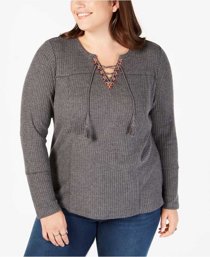 Style & Co Plus Size Lace-up Thermal Top, Size OX by Vanessa Jane