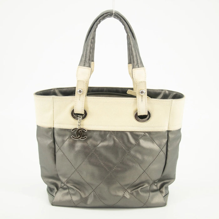 Chanel Bicolor Paris-Biarritz PM Quilted Grey Tote Bag #2334 by Bolt Boutique