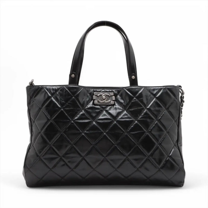 Chanel Boy Chanel Leather 2 Way Tote Bag Black Gunmetal Fittings 15 Series #3755 by Bolt Boutique
