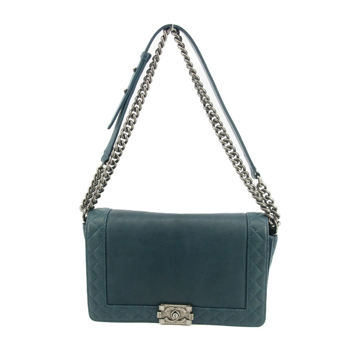 Chanel Boy Navy Lambskin Matelasse Reverso Shoulder Bag #3766 by Bolt Boutique