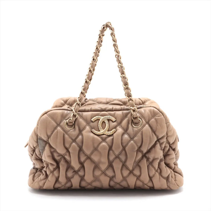 Chanel Bubble Quilt Lambskin Chain Shoulder Bag Beige Gold Metal Fittings 12 Series #2600 by Bolt Boutique