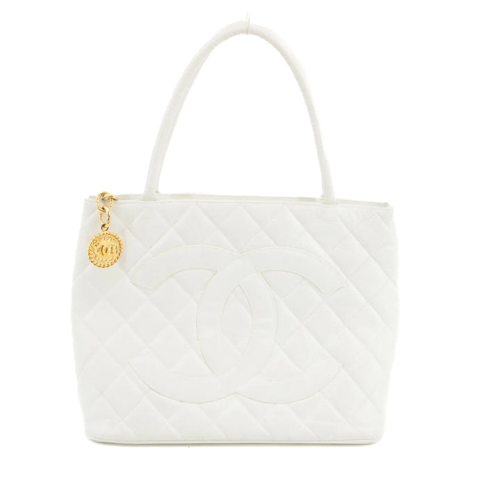 Chanel Caviar Skin Reprint Medallion Tote Bag White 4 Series #3174 by Bolt Boutique