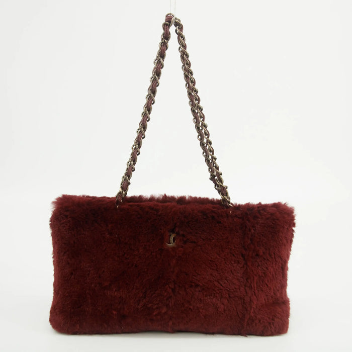 Chanel CC Burgundy Lapin Rabbit Fur Chain Tote Bag 6 Series #2621 by Bolt Boutique
