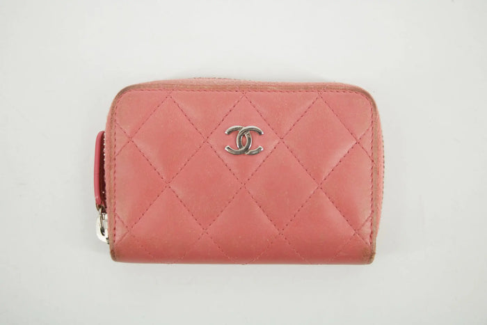 Chanel CC Lambskin Quilted Pink Compact Zip Wallet #3011 by Bolt Boutique