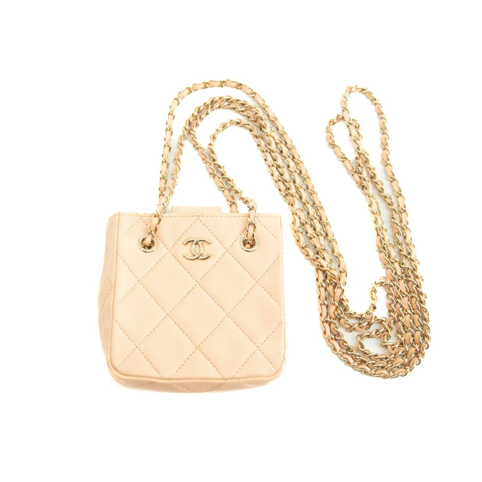 Chanel CC Quilted Mini Shopping Clutch Lambskin Pink Shoulder Bag #3979 by Bolt Boutique
