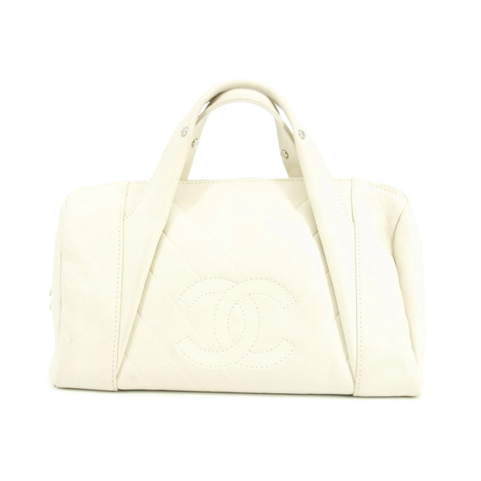 Chanel Chevron V Stitch Ivory Mini Boston Bag 10 Series #2711 by Bolt Boutique